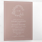 Invitation Trois Volets Mariage de monogramme à poitrine feutrée Rose (Intérieur en premier)