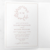 Invitation Trois Volets Mariage de monogramme à poitrine feutrée Rose (Intérieur en premier)
