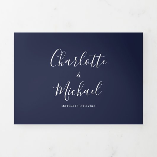Invitation Trois Volets Mariage de Monogramme de Monogramme moderne bleu m (Page de couverture)