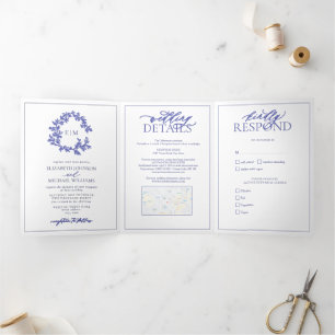 Invitation Trois Volets Mariage de monogramme de poitrine feuillue