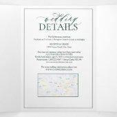 Invitation Trois Volets Mariage de monogramme Emerald Green Leafy Crest (Intérieur au milieu)
