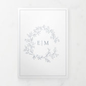 Invitation Trois Volets Mariage de monogramme en poitrine bleue Dusty (Page de couverture)