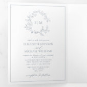 Invitation Trois Volets Mariage de monogramme en poitrine bleue Dusty (Intérieur en premier)