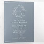 Invitation Trois Volets Mariage de monogramme en poitrine bleue Dusty (Intérieur en premier)