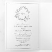 Invitation Trois Volets Mariage de monogramme gris moderne (Intérieur en premier)