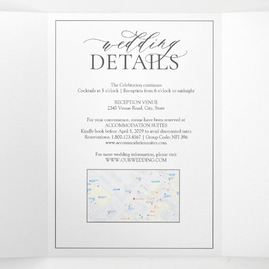 Invitation Trois Volets Mariage de monogramme gris moderne (Intérieur au milieu)