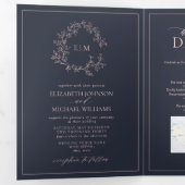 Invitation Trois Volets Mariage de monographie de la marine bleu rose pâle (Intérieur en premier)