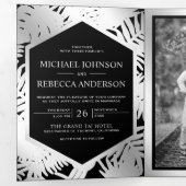 Invitation Trois Volets Mariage de palme tropicale noire et argentée (Intérieur en premier)
