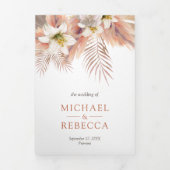 Invitation Trois Volets Mariage de Pampas à la palme de palme à fleurs bla (Page de couverture)