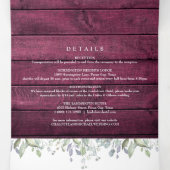 Invitation Trois Volets Mariage de photo en bois rouge (Intérieur au milieu)