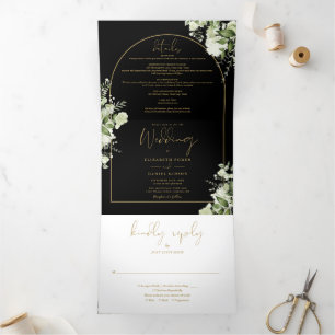 Invitation Trois Volets Mariage de photo florale de verdure de voûte d'or