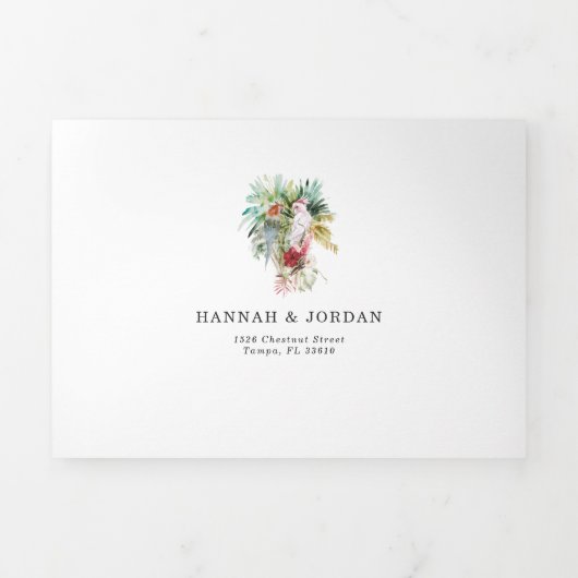 Invitation Trois Volets Mariage de plage de palmiers tropicaux (Page de couverture)