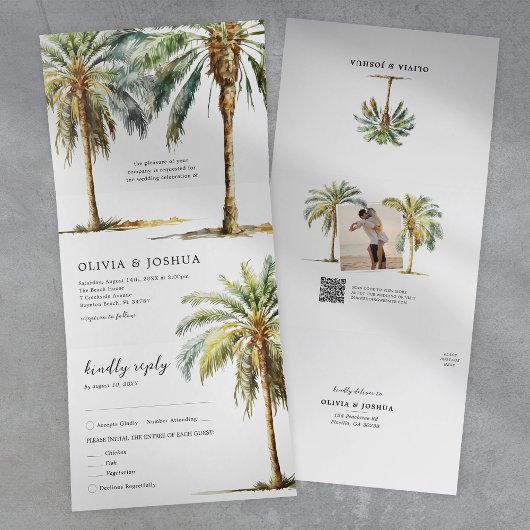Invitation Trois Volets Mariage de plage de palmiers tropicaux