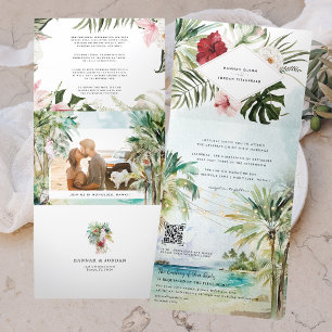 Invitation Trois Volets Mariage de plage de palmiers tropicaux