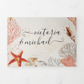 Invitation Trois Volets Mariage de plage de sable de coquillages tropicaux (Page de couverture)