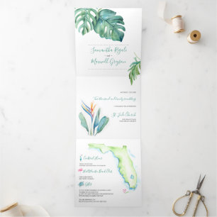 Invitation Trois Volets Mariage De Plage Tropicale En Floride