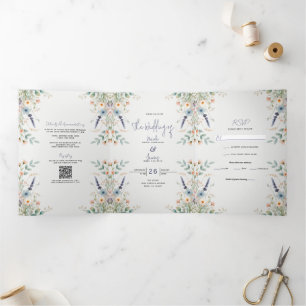 Invitation Trois Volets Mariage de printemps aux fleurs sauvages aquarelle