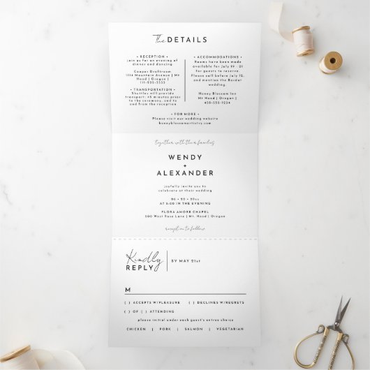 Invitation Trois Volets Mariage de script moderne tout en un (Intérieur)