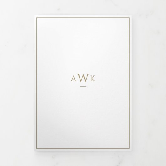 Invitation Trois Volets Mariage de script traditionnel Faux Gold (Page de couverture)