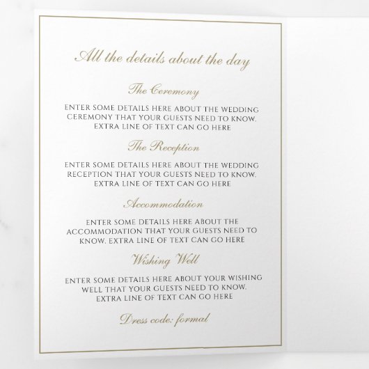 Invitation Trois Volets Mariage de script traditionnel Faux Gold (Intérieur en premier)