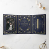 Invitation Trois Volets Mariage de Tarot Elegant Gold et Navy (Intérieur)
