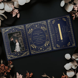 Invitation Trois Volets Mariage de Tarot Elegant Gold et Navy