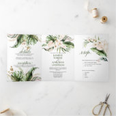 Invitation Trois Volets Mariage de verdure tropicale rose pâle (Intérieur)