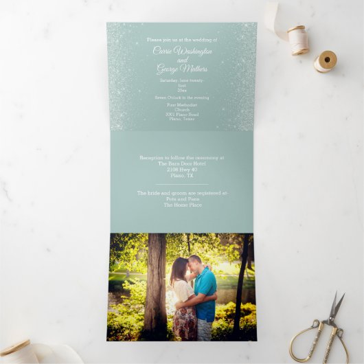 Invitation Trois Volets Mariage d'élégance verte de la menthe (Intérieur)