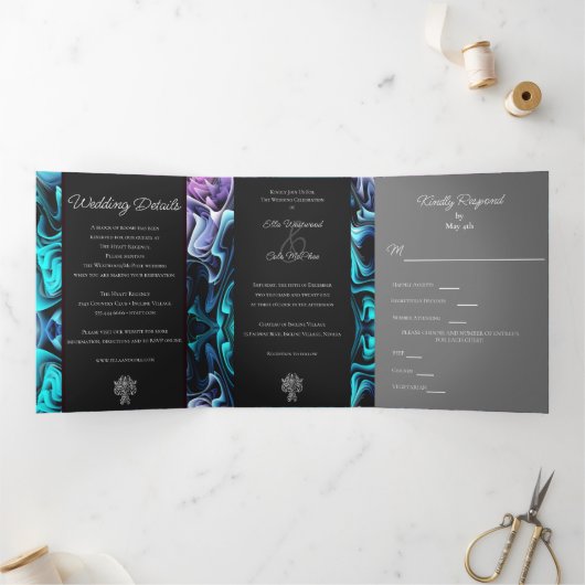 Invitation Trois Volets Mariage d'enchantement coloré (Intérieur)