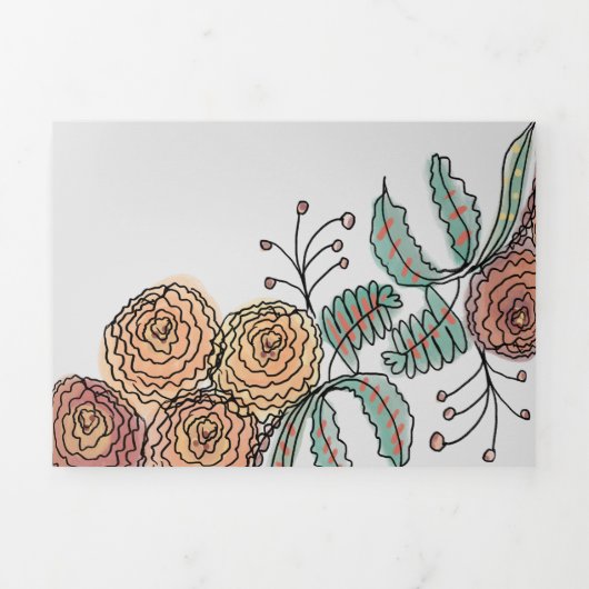 Invitation Trois Volets Mariage d'encre botanique moderne Carnation Floral (Page de couverture)