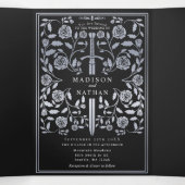 Invitation Trois Volets Mariage d'épée d'argent médiéval noir (Intérieur au milieu)
