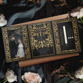 Invitation Trois Volets Mariage d'épée médiévale noire