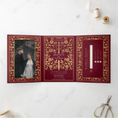 Invitation Trois Volets Mariage d'épée médiévale rouge (Intérieur)