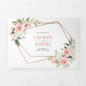 Invitation Trois Volets Mariage d'Eucalyptus rose Peach Cuivre (Page de couverture)