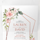 Invitation Trois Volets Mariage d'Eucalyptus rose Peach Cuivre (Intérieur en premier)