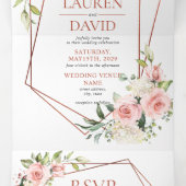 Invitation Trois Volets Mariage d'Eucalyptus rose Peach Cuivre (Intérieur au milieu)
