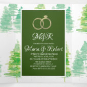 Invitation Trois Volets Mariage d'hiver moderne à l'aquarelle avec pins (Intérieur au milieu)