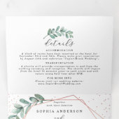 Invitation Trois Volets Mariage d'huile d'or Eucalyptus Rose géométrique (Intérieur en premier)
