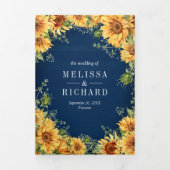 Invitation Trois Volets Mariage du code de la marine Blue Sunflowers Mason (Page de couverture)