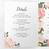 Invitation Trois Volets Mariage élégant à la florale rose vif moderne (Intérieur en premier)