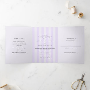 Invitation Trois Volets Mariage élégant aux rayures violettes modernes