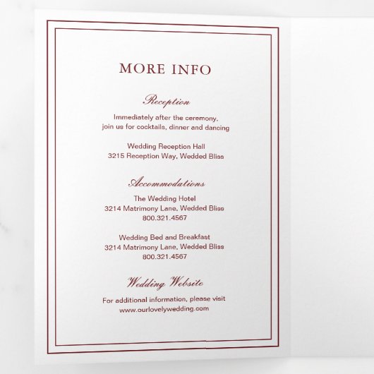 Invitation Trois Volets Mariage élégant classique en Bourgogne (Intérieur en premier)