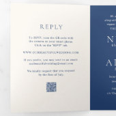 Invitation Trois Volets Mariage élégant code QR bleu marine classique (Intérieur en premier)