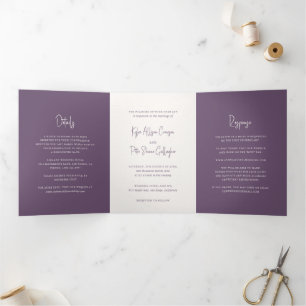 Invitation Trois Volets Mariage élégant écriture manuscrite violette moder