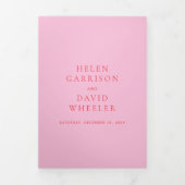 Invitation Trois Volets Mariage élégant et classique rose et rouge (Page de couverture)