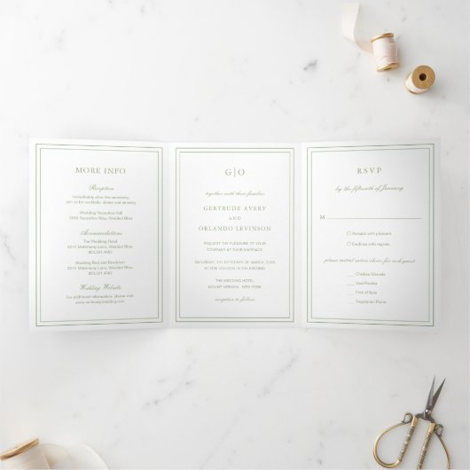 Invitation Trois Volets Mariage élégant et élégant classique Sage Green (Intérieur)