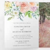 Invitation Trois Volets Mariage élégant et floral moderne Peach (Intérieur en premier)