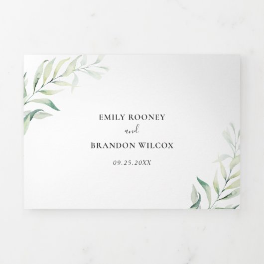 Invitation Trois Volets Mariage élégant Eucalyptus Vert Sage Simple (Page de couverture)