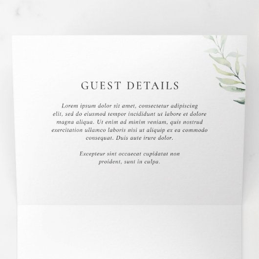Invitation Trois Volets Mariage élégant Eucalyptus Vert Sage Simple (Intérieur en premier)