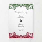 Invitation Trois Volets Mariage Élégant Fiesta Vert et Rouge (Page de couverture)